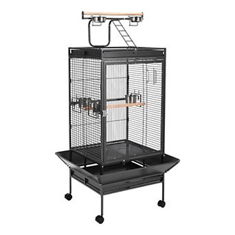 Large Metal Parrot Cage for Birds, Heavy-Duty Aviary with Acrylic Door, Stainless Steel Bowls