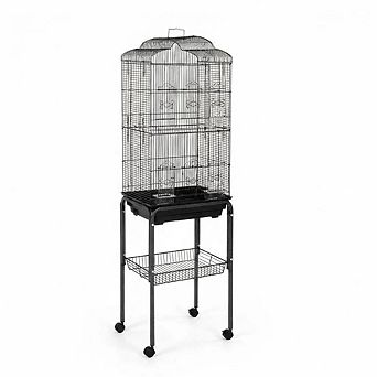 Large Metal Parrot Cage for Birds, Heavy-Duty Aviary with Acrylic Door, Stainless Steel Bowls
