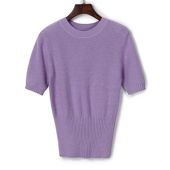 Women's Casual Cropped Sweater Knit Basic Going Out Slim Fit Short Sleeve Crew Neck Tight Shirts