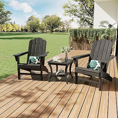HDPE Adirondack Chairs, Wood Texture Patio Chairs for Garden Backyard Deck Poolside