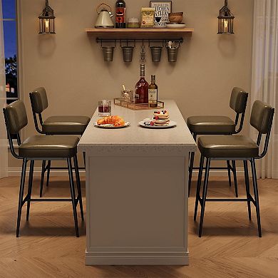 Modern Bar Stools, Faux Leather with Metal Frame for Kitchen Island Bar Dining Room