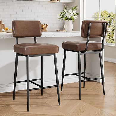 Modern Bar Stools, Faux Leather with Metal Frame for Kitchen Island Bar Dining Room