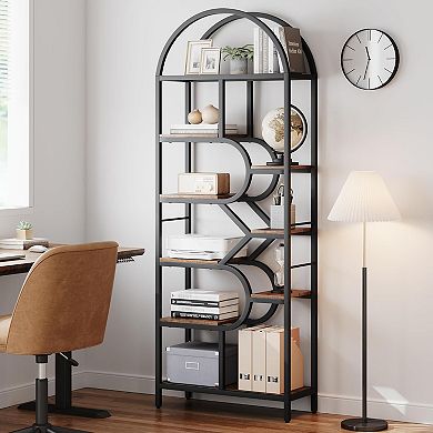 Arch Bookcase 82" High Display Shelf Geometric Open Storage Shelf Unique Bookshelf