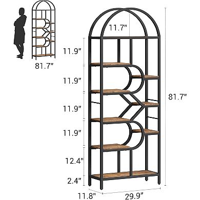 Arch Bookcase 82" High Display Shelf Geometric Open Storage Shelf Unique Bookshelf