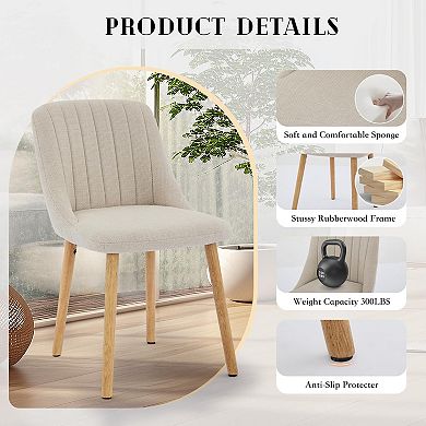 Set of 2 Dining Chairs Modern Upholstered Accent Chair with High Back and Wooden Legs