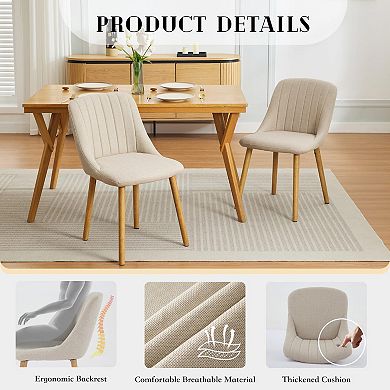 Set of 2 Dining Chairs Modern Upholstered Accent Chair with High Back and Wooden Legs