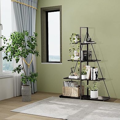 Modern 4-Tier a-Frame Ladder BookshelfStorage & Display ShelvesIdeal for Books, Plants