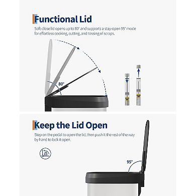 16 Gal Stainless Steel Kitchen Trash Can, Large Garbage Bin with Soft Close Lid and Foot Pedal