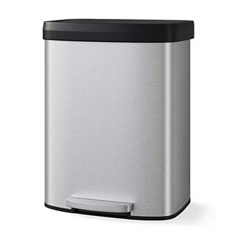 16 Gal Stainless Steel Kitchen Trash Can, Large Garbage Bin with Soft Close Lid and Foot Pedal