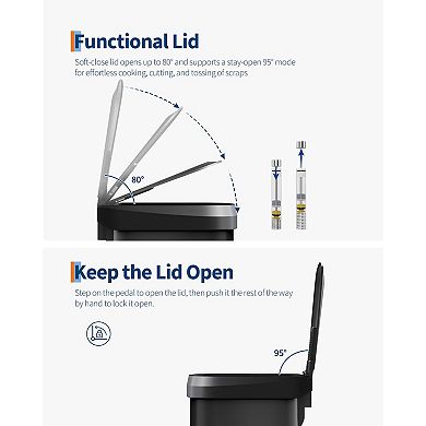 13 Gallon / 50L Trash Can, Large Garbage Can with Soft-Close Lid