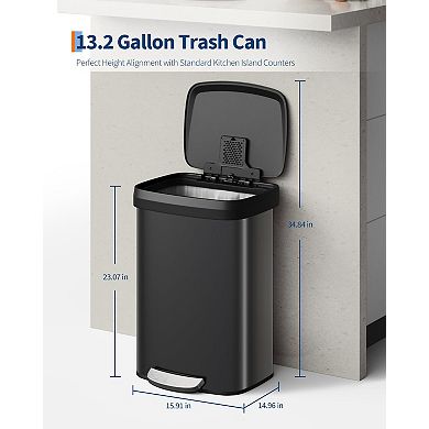13 Gallon / 50L Trash Can, Large Garbage Can with Soft-Close Lid