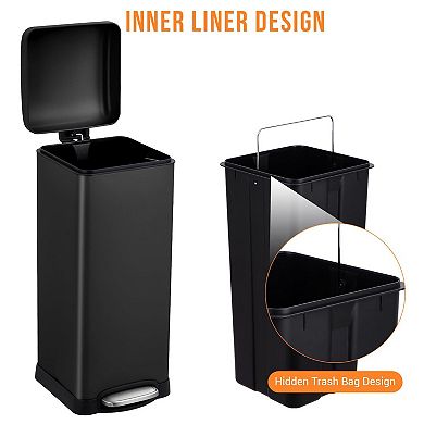 Kitchen Trash Can, Rectangular Pedal Recycle Bin with Soft-Close Lid, Removable Inner Bucket