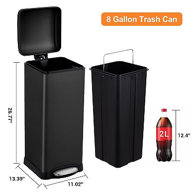 Kitchen Trash Can, Rectangular Pedal Recycle Bin with Soft-Close Lid, Removable Inner Bucket