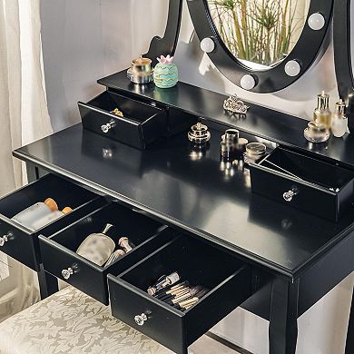 Small Modern Makeup Vanity Desk with Mirror and Lights Girls Vanity Table Set