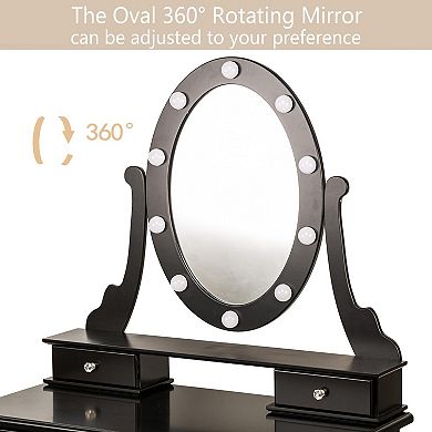 Small Modern Makeup Vanity Desk with Mirror and Lights Girls Vanity Table Set