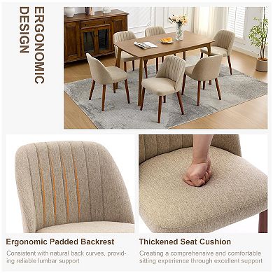 Set of 2 Upholstered Dining Chairs with Back, Fabric Side Chair with Wood Legs for Kitchen