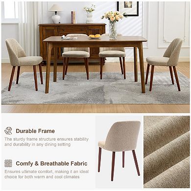 Set of 2 Upholstered Dining Chairs with Back, Fabric Side Chair with Wood Legs for Kitchen