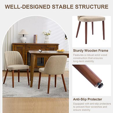 Set of 2 Upholstered Dining Chairs with Back, Fabric Side Chair with Wood Legs for Kitchen