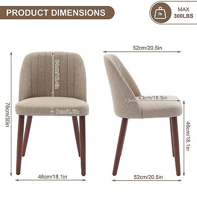 Set of 2 Upholstered Dining Chairs with Back, Fabric Side Chair with Wood Legs for Kitchen