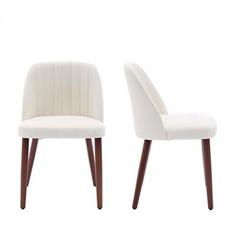 Set of 2 Upholstered Dining Chairs with Back, Fabric Side Chair with Wood Legs for Kitchen
