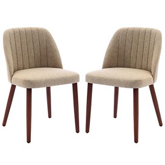 Set of 2 Upholstered Dining Chairs with Back, Fabric Side Chair with Wood Legs for Kitchen