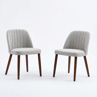 Set of 2 Upholstered Dining Chairs with Back, Fabric Side Chair with Wood Legs for Kitchen