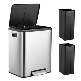 Dual Trash and Recycling Bin, Pedal Stainless Steel Trash Can with Removable Liner Buckets