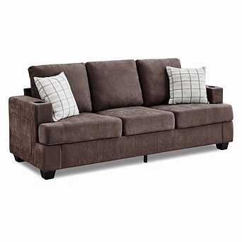 Modern 89" Chenille 3-Seater Sofa with Cup Holders and Side Storage Pockets