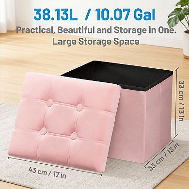 Velvet Storage Ottoman Foldable Footstool Bench 17 "L x 13" W x 3"H