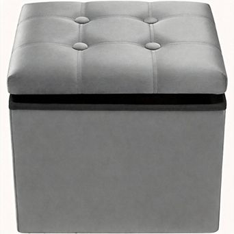 Velvet Storage Ottoman Foldable Footstool Bench 17 "L x 13" W x 3"H
