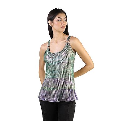 Artyska Women’s Shimmer Pleated Scoop Neck Camisole Top with Ring Straps