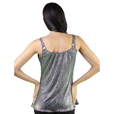 Artyska Women’s Shimmer Pleated Scoop Neck Camisole Top with Ring Straps