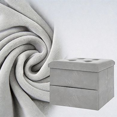 Velvet Storage Ottoman 16"x12"x12" with Side Pocket