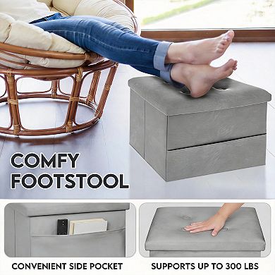 Velvet Storage Ottoman 16"x12"x12" with Side Pocket