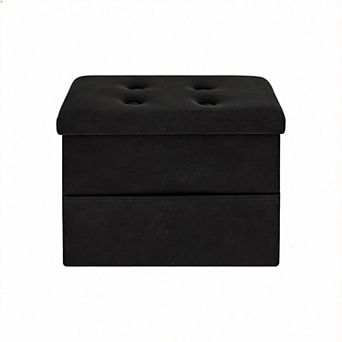 Velvet Storage Ottoman 16"x12"x12" with Side Pocket