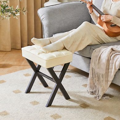 X-Leg Linen Ottoman Stool Side 16.14x12.01x17.72