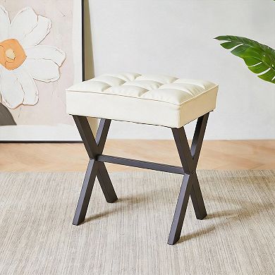 X-Leg Linen Ottoman Stool Side 16.14x12.01x17.72
