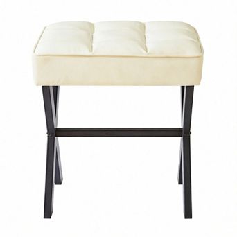 X-Leg Linen Ottoman Stool Side 16.14x12.01x17.72