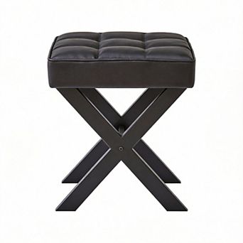 X-Leg Linen Ottoman Stool Side 16.14x12.01x17.72