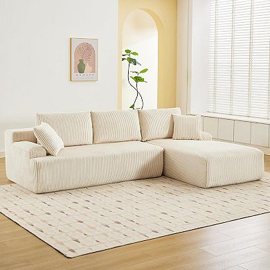 106" Beige L-Shaped Cloud Sofa, 4-Seat Right Chaise Memory Foam Modular Couch