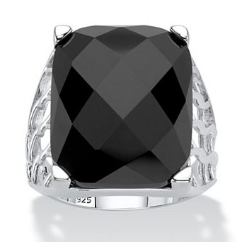 PalmBeach Jewelry Checkerboard-Cut Genuine Black Onyx Sterling Silver Rectangular Ring