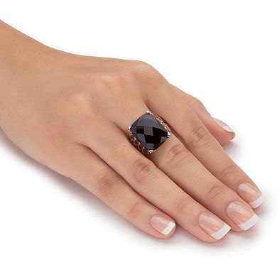 PalmBeach Jewelry Checkerboard-Cut Genuine Black Onyx Sterling Silver Rectangular Ring