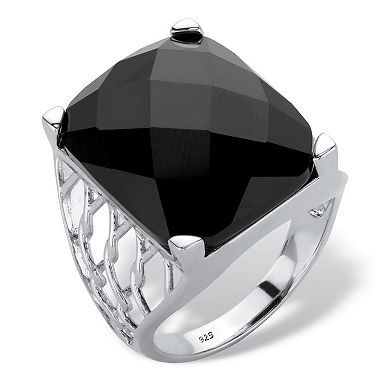 PalmBeach Jewelry Checkerboard-Cut Genuine Black Onyx Sterling Silver Rectangular Ring