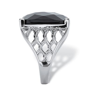 PalmBeach Jewelry Checkerboard-Cut Genuine Black Onyx Sterling Silver Rectangular Ring