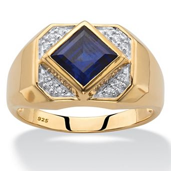 PalmBeach Jewelry Men's 1.24 ct w. 18k Gold-plated Silver Square-Cut Created Sapphire Ring