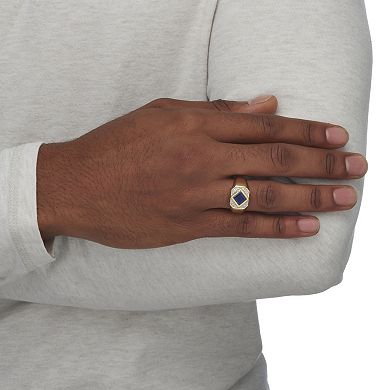 PalmBeach Jewelry Men's 1.24 Cttw. 18k Gold-plated Silver Square-Cut Created Sapphire Ring