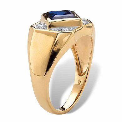 PalmBeach Jewelry Men's 1.24 Cttw. 18k Gold-plated Silver Square-Cut Created Sapphire Ring