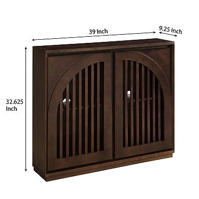 Mid Century Modern Fluted Sideboard Cabinet with 2 Outlet Holes, Dark Walnut