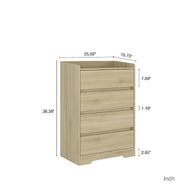 Modern 4 Drawer Dresser, Handle-Free Chest of Drawers for Bedroom