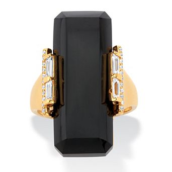 PalmBeach Jewelry .59 ct w Gold-Plated Sterling Silver Natural Black Onyx and CZ Ring